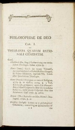 Cap. I. De Theologia Quadam Rationali Generatim