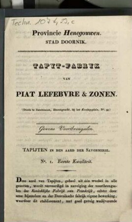 Tapyt-fabryk van Piat Lefebvre & Zonen