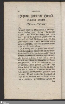 Christian Friedrich Hunold, Menantes genannt
