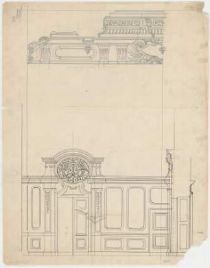 Thiersch, Friedrich von; München; Justizpalast - Wand mit Tür (Ansicht, Perspektivischer Schnitt)