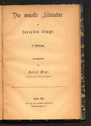 2. Abtheilung: Die neueste Literatur zur socialen Frage