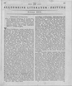 Ovidius Naso, P.: Heroides et A. Sabini Epistolæ. E veterum librorum fide et virorum doctorum anotationibus recensuit. Ps. 1. Hrsg. v. V. Loers. Köln: Dumont- Schauberg 1829