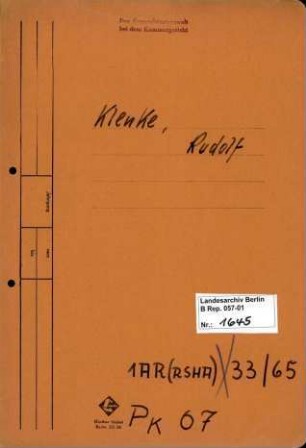 Personenheft Rudolf Klenke (*27.11.1909), SS-Obersturmführer
