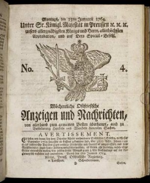 No. 4. Montags, den 23ten Januarii 1764.
