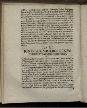 Cap. III. Ignis Schmidebergensis Potiores Tradens Affectiones
