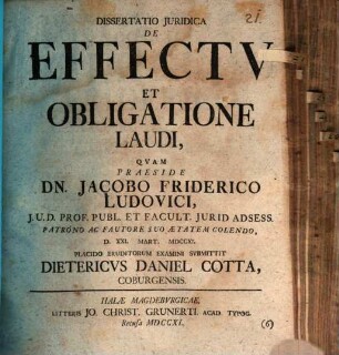Diss. iur. de effectu et obligatione laudi
