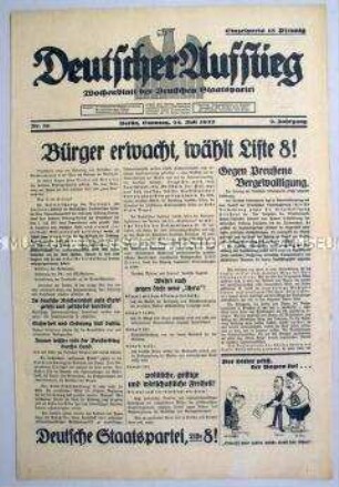 Wochenzeitung der Deutschen Staatspartei "Deutscher Aufstieg" zur Reichstagswahl am 31. Juli 1932