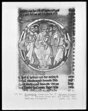 Sogenanntes Ratmann-Sakramentar und Missale — Initiale D (eus qui) mit der Versammlung der Apostel, Folio 86rectoa