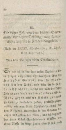 52-84 Die Lehre Jesu von dem heiligen Sacramente der letzten Oehlung, nach katechetischer Lehrart in Fragen dargestellt