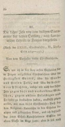 52-84 Die Lehre Jesu von dem heiligen Sacramente der letzten Oehlung, nach katechetischer Lehrart in Fragen dargestellt