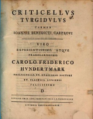 Criticellvs Turgidvlvs Carmen