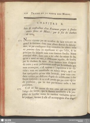 Chapitre X. Idee & construction d'un Fourneau propre à fondre toutes sortes de Mines, par le feu du charbon de terre