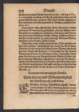 Der neun vnd zwantzigste Artickel. Vom Creutz vnd Widerwertigkeit der Gottseligen hieauff Erden.