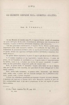 Gli elementi complessi nella Geometria analitica.