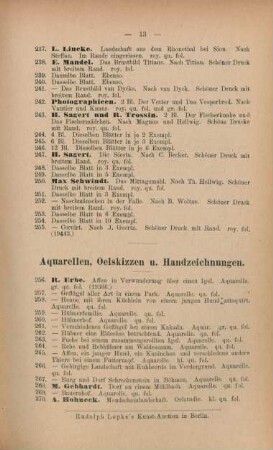 Aquarelle, Oelskizzen u. Handzeichnungen