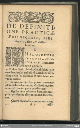 De Definitione Practicae Philosophiae, Eius subiecto, fine, & distributione