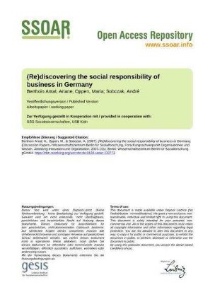 (Re)discovering the social responsibility of business in Germany