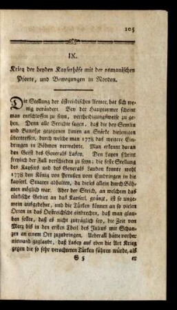 IX. Krieg der beyden Kayserhöfe mit der osmanischen Pforte, und Bewegungen in Norden