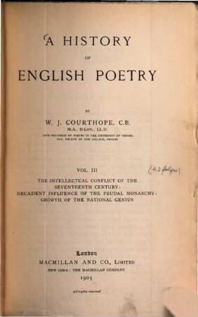 A history of English poetry. 3