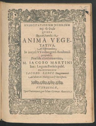 Exercitationum Nobilium Peri tēs Psychēs Quinta Quae est secunda de Anima Vegetativa