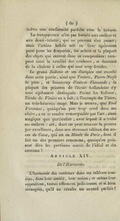 Article XIV. De l'Harmonie.