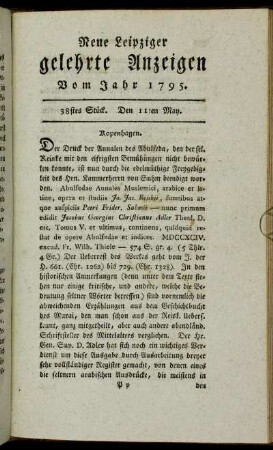 38stes Stück. Den 11ten May.