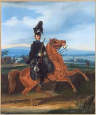 Bildnis Friedrich August Jacobi (1796-1863 nachgewiesen) in der Uniform der Braunschweiger Husaren, Quatrebras 1815