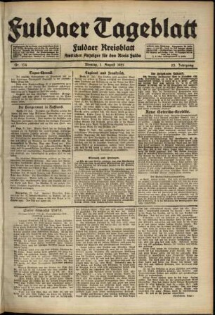 Ausgabe vom Montag, den 01. August 1921.
