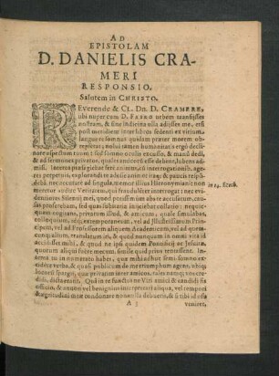 Ad Epistolam D. Danielis Crameri Responsio.