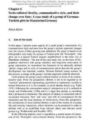 Socio-cultural identity, communicative style, and their change over time: A case study of a group of German-Turkish girls in Mannheim/Germany