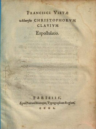 Francisci Vietae Aduersus Christophorvm Clavivm Expostulatio