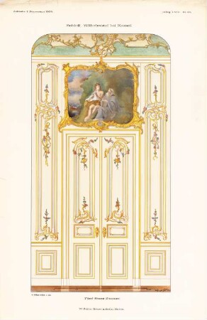 Schloss Wilhelmstal, Kassel. Schloss Wilhelmshöhe, Kassel: Ansicht Tür Fünf-Sinne-Zimmer Wilhelmstal (aus: Atlas zur Zeitschrift für Bauwesen, hrsg. v. Ministerium der öffentlichen Arbeiten, Jg. 58, 1908)