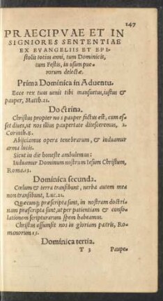 Praecipuae Et Insigniores Sententiae Ex Evangeliis Et Epistolis totius anni, tum Dominicis, tum Festis, in usum puerorum delectae.