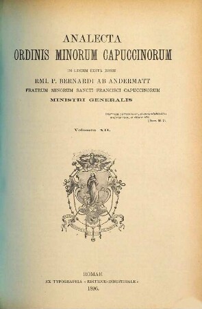 Analecta Ordinis Fratrum Minorum Capuccinorum. 12. 1896