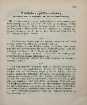 107. Ausführungs-Verordnung zum Gesetz vom 16. September 1897 über die Landeskreditkasse