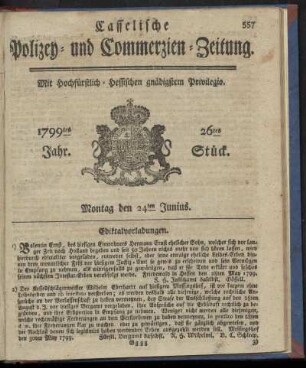 26tes Stueck, Montag den 24ten Junius 1799
