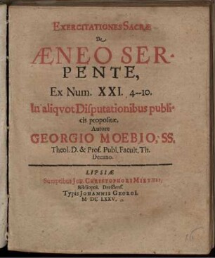 Exercitationes Sacrae De Aeneo Serpente : Ex Num. XXI. 4 - 10.