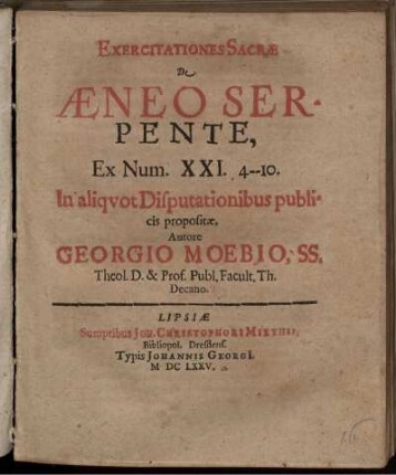 Exercitationes Sacrae De Aeneo Serpente : Ex Num. XXI. 4 - 10.