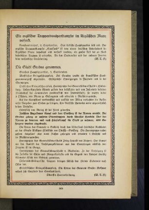 Ein englischer Truppentransportdampfer im Aegäischen Meere versenkt.