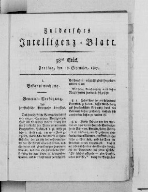 38tes Stück, Ausgabe vom 18. September, 1807