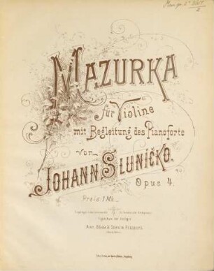 Mazurka : für Violine mit Begl. d. Pianoforte ; op. 4