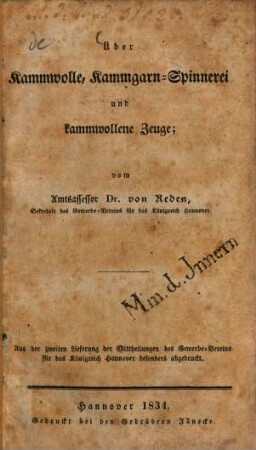 Über Kammwolle, Kammgarn-Spinnerei und Lammwollene Zeuge