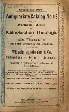 Antiquarischer Katalog. 119. 1893