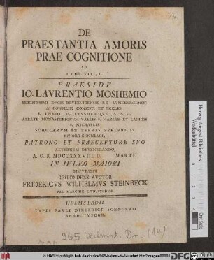 De Praestantia Amoris Prae Cognitione Ad I. Cor. VIII, I.