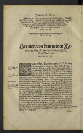 Sermon von dem newen Testament
