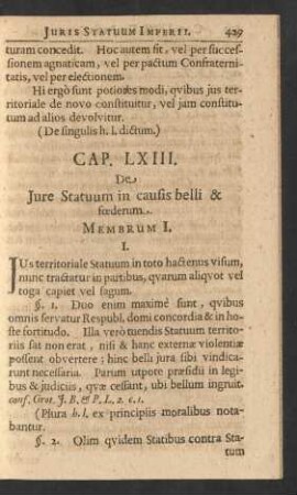 Cap. LXIII. De Jure Statuum in causis belli & foederum.