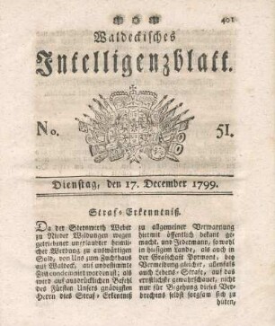 No. 51, Dienstag, den 17. December 1799