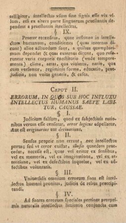 Caput II. Errorum, in quos sub hoc influxu intellectus humanus saepe labitur, caussae.
