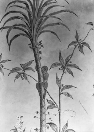 Detail der Wanddekoration mit einem Affen auf einer Palme