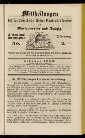 Sieben und Zwanzigster Jahrgang. No. 2. Februar 1859.